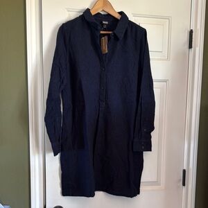 Navy Blue Button-Up Shirt Dress